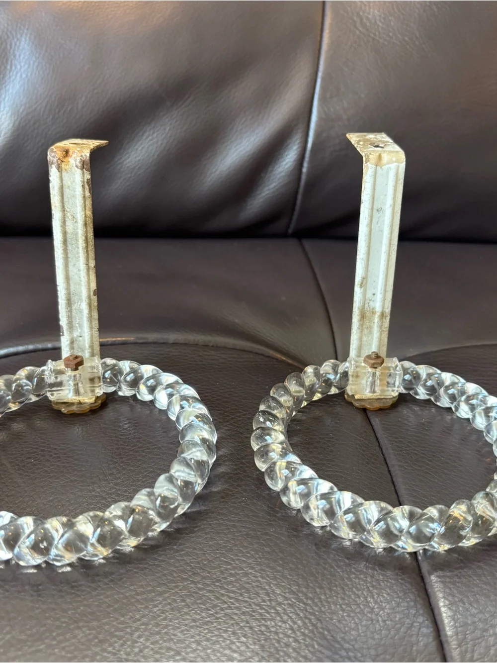 Set of 4 Vintage Clear Glass Ring Curtain Tiebacks with Floral Accent